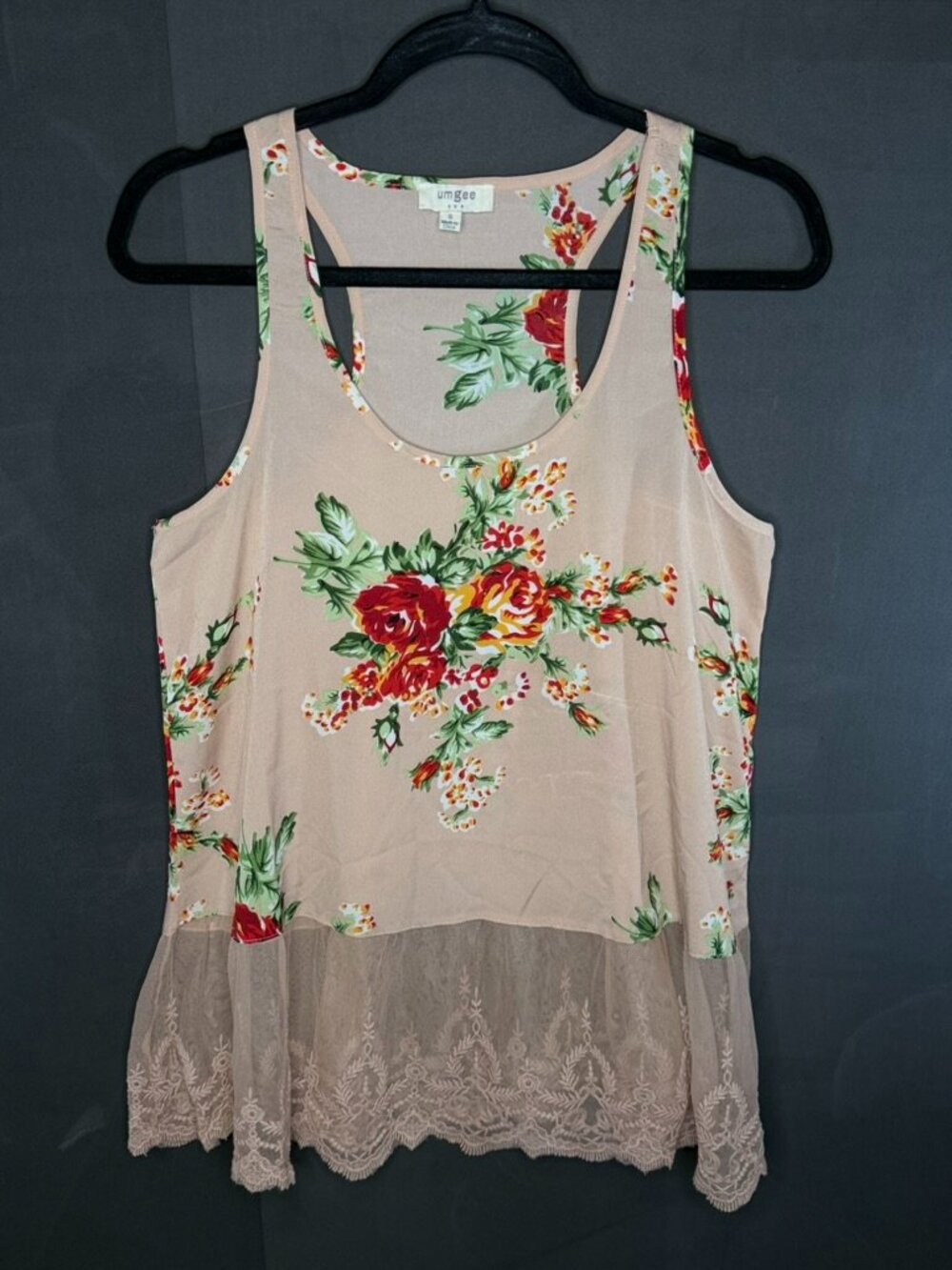 UMGEE Leave Us Razorback Tunic High Low Lace Trim Size Small S